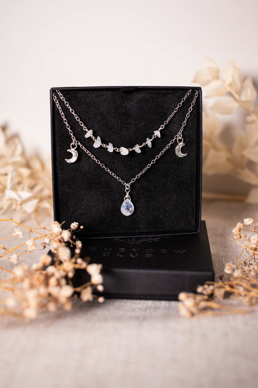 Layered Rainbow Moonstone Necklace