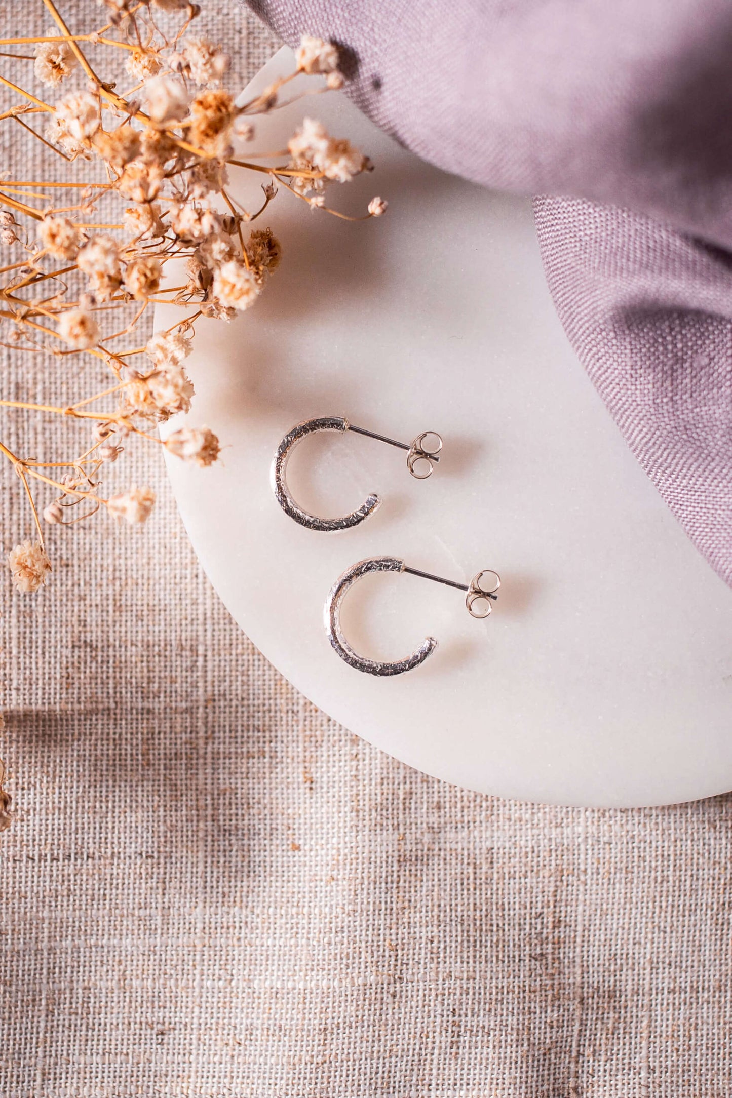 Textured Sterling Silver Hoop Earrings