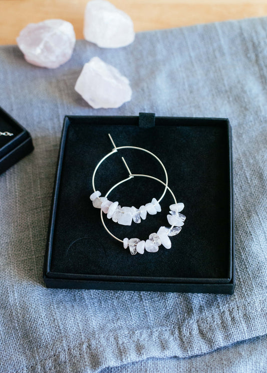 Rose Quartz Sterling Silver Hoop Earrings