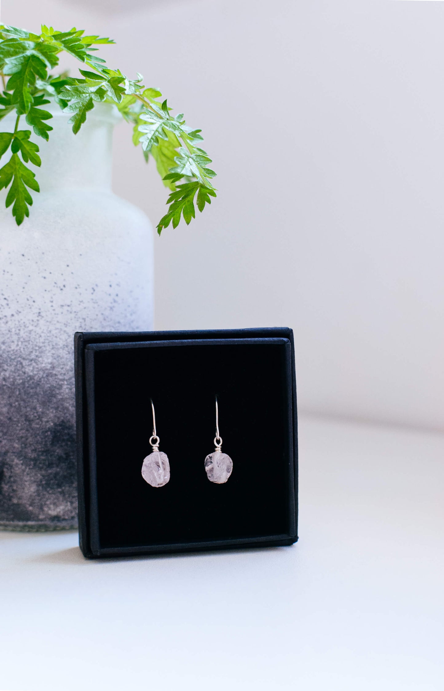 Sterling Silver Raw Rose Quartz Earrings