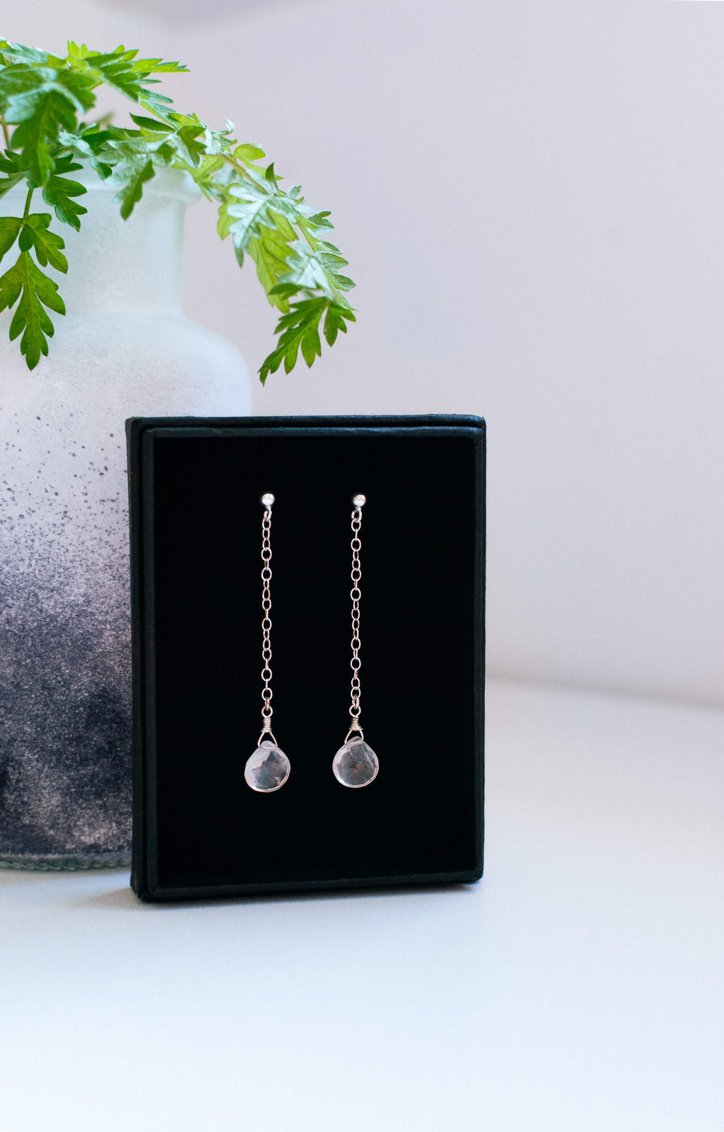 Sterling silver rose quartz drop earrings