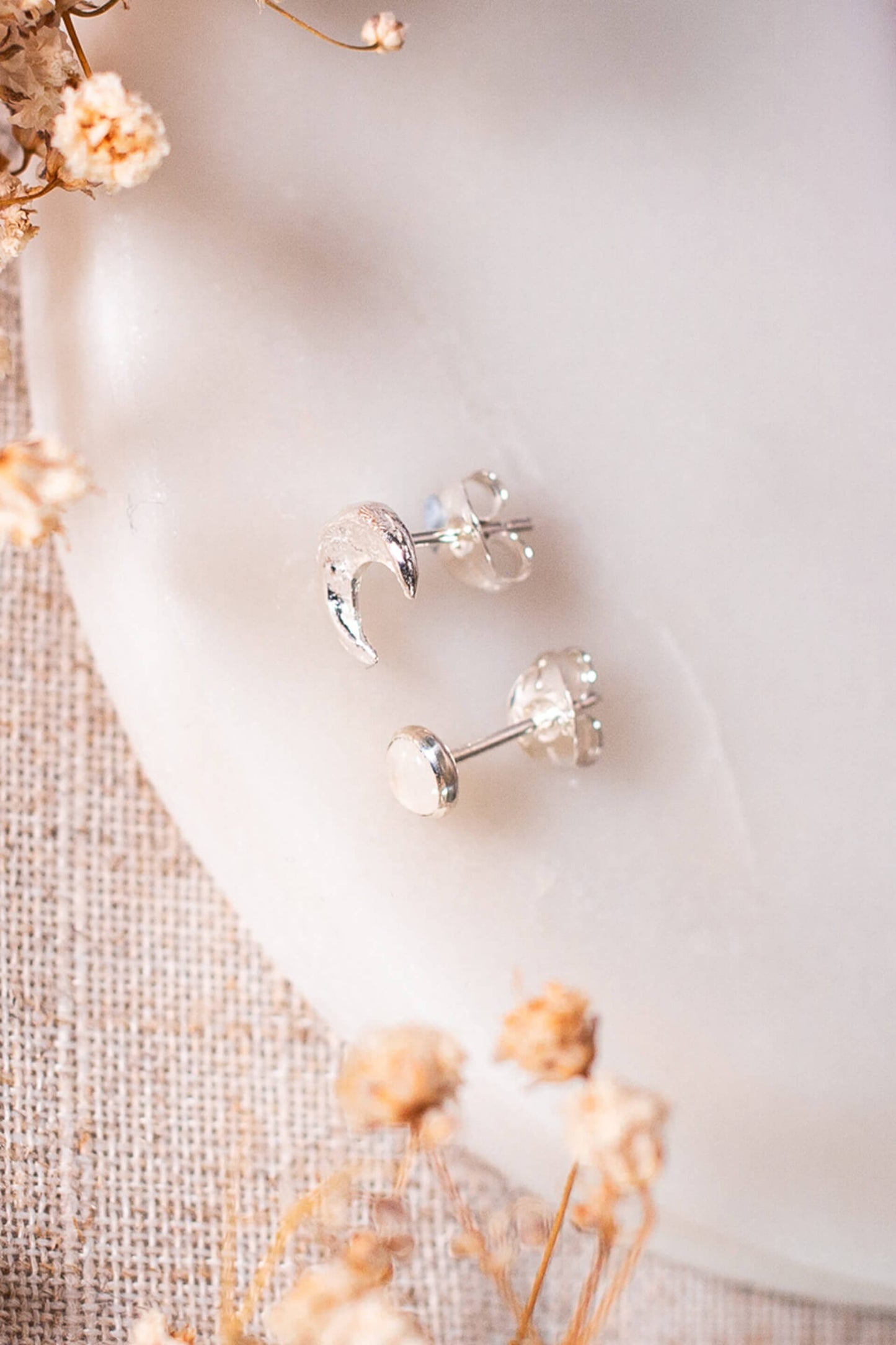 Mismatched Moon Stud Earrings