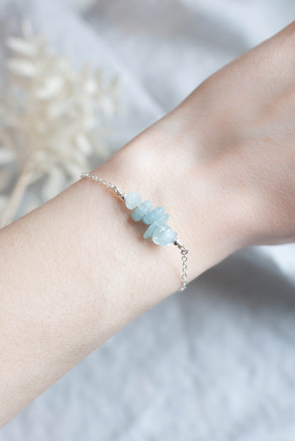 Aquamarine crystal bar bracelet sterling silver