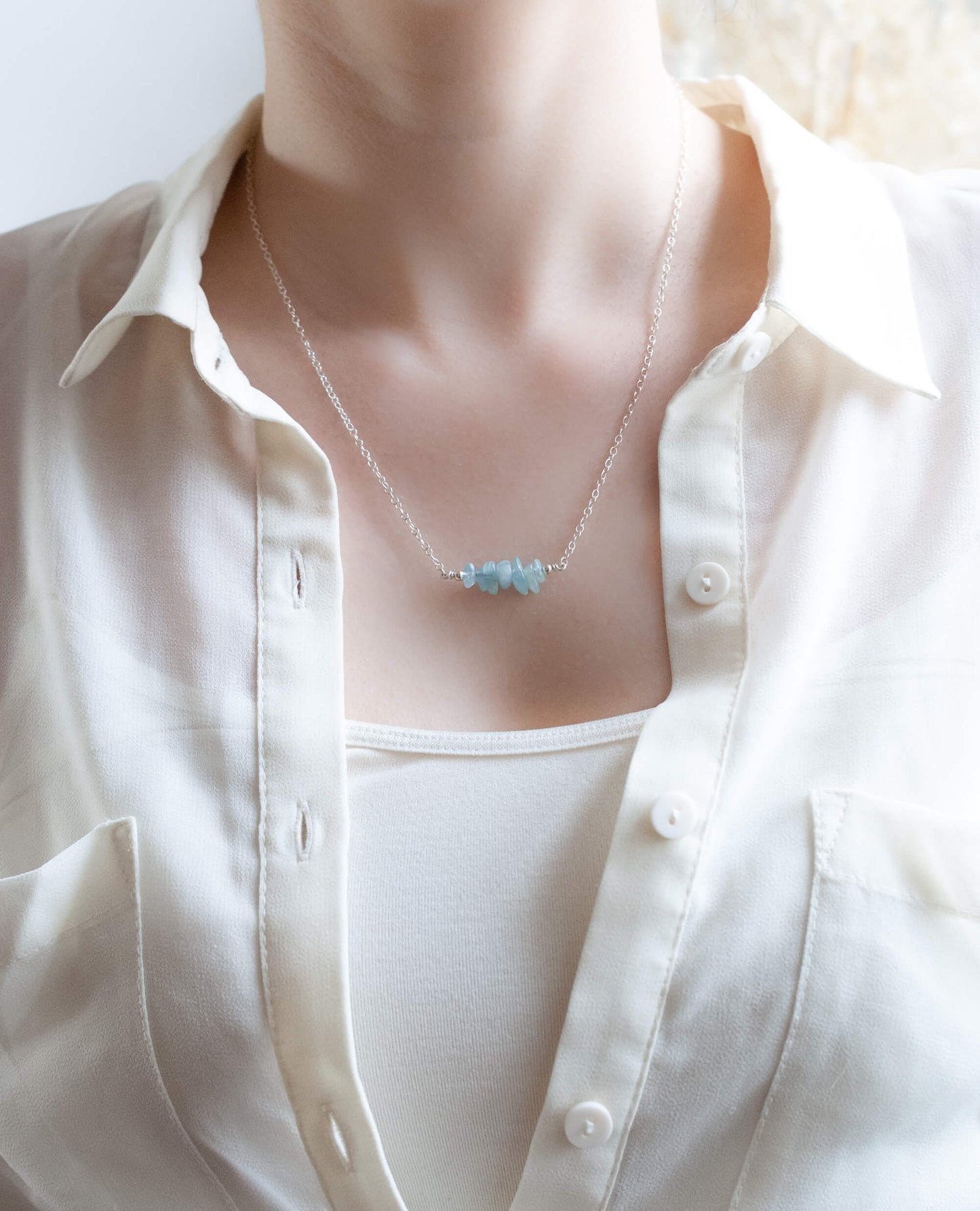 Dainty Sterling Silver Aquamarine Necklace