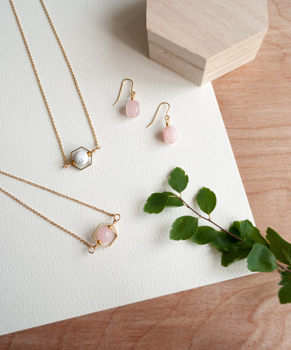 Rose Quartz Nugget Earrings