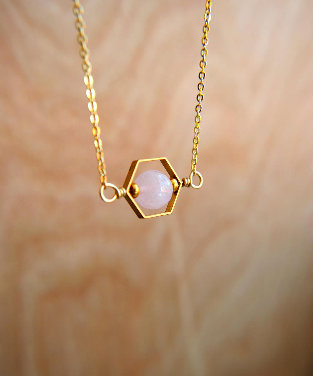 Hexagon Rose Quartz Necklace