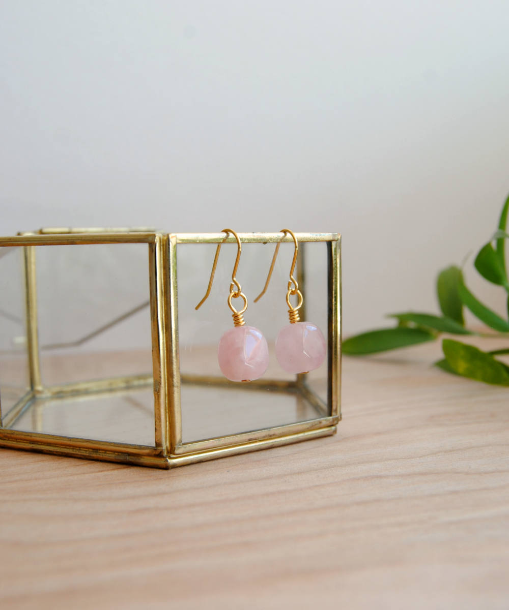 Rose Quartz Nugget Earrings