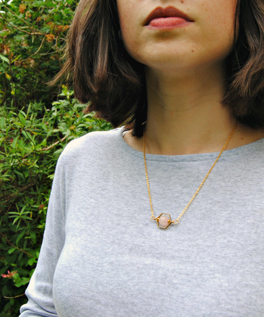 Hexagon Rose Quartz Necklace