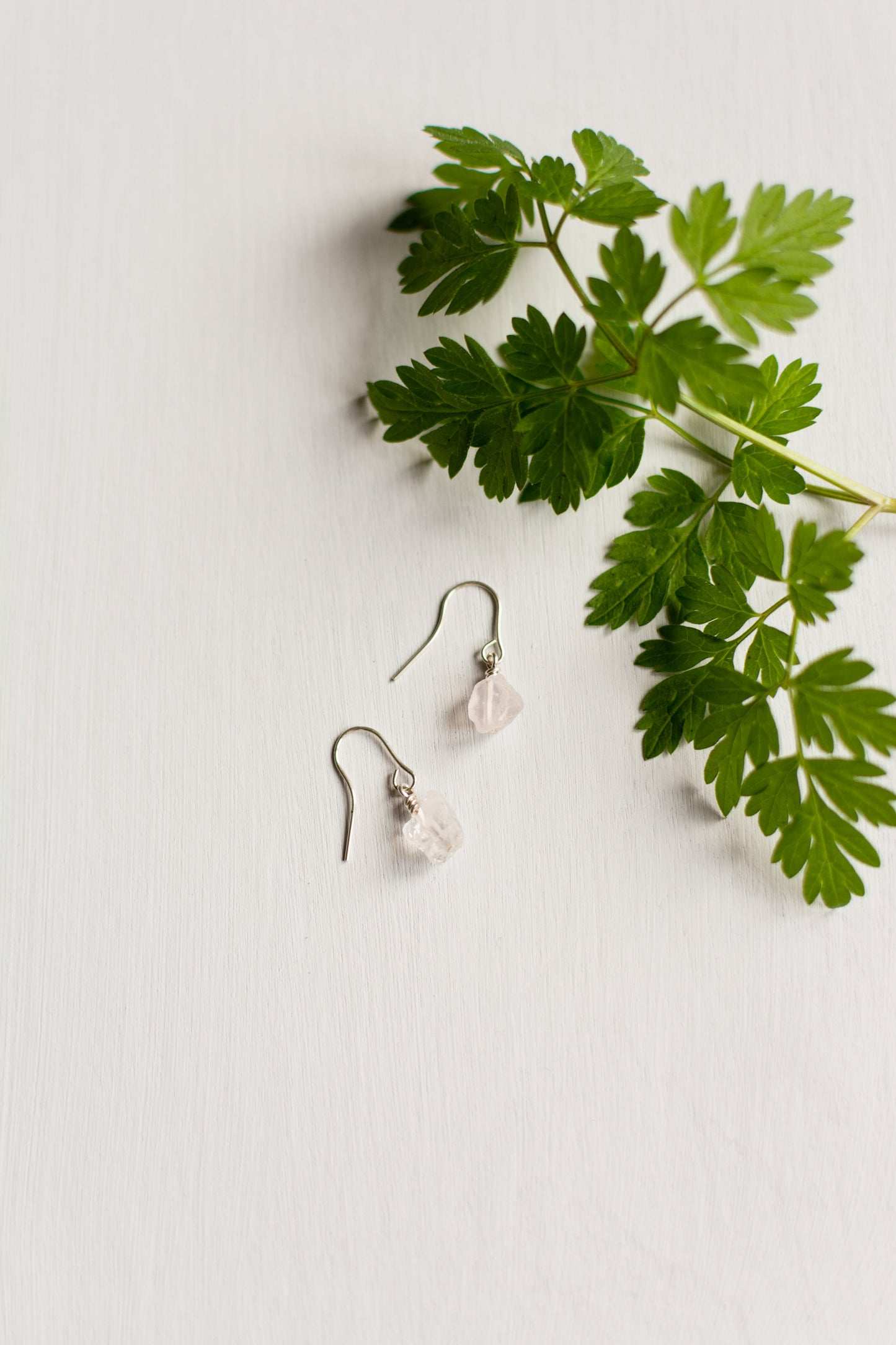 Raw Rose Quartz Silver Earrings